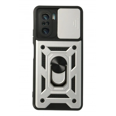 Mey İthalat®   Poco F3 Kılıf Pars Lens Yüzüklü Silikon - Gümüş