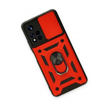 Mey İthalat®   Poco M4 Pro 5G Kılıf Pars Lens Yüzüklü Silikon - Kırmızı