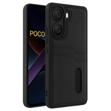 Mey İthalat® Poco X7 Pro Kılıf Sara Kartvizitli Deri Kılıf - Siyah