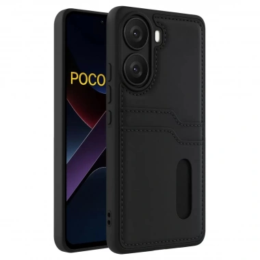 Mey İthalat® Poco X7 Pro Kılıf Sara Kartvizitli Deri Kılıf - Siyah