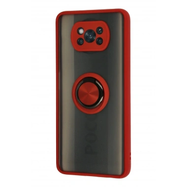 Mey İthalat®   Pocophone X3 Kılıf Montreal Yüzüklü Silikon Kapak - Kırmızı