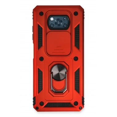 Mey İthalat®   Pocophone X3 Kılıf Pars Lens Yüzüklü Silikon - Kırmızı