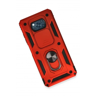 Mey İthalat®   Pocophone X3 Kılıf Pars Lens Yüzüklü Silikon - Kırmızı