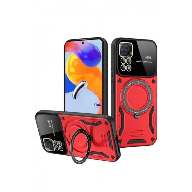 Mey İthalat®  Realme 11 Pro Plus Joy Lens Standlı Kapak - Kırmızı