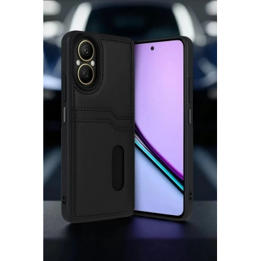 Mey İthalat® Realme 12 Lite Kılıf Sara Kartvizitli Deri Kılıf - Siyah