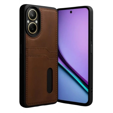 Mey İthalat® Realme 12 Lite Kılıf Sara Kartvizitli Deri Kılıf - Taba