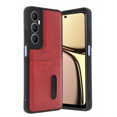 Mey İthalat® Realme C65 Sara Kartvizitli Deri Kılıf - Kırmızı