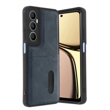 Mey İthalat® Realme C65 Sara Kartvizitli Deri Kılıf - Lacivert