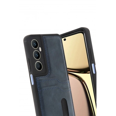 Mey İthalat® Realme C65 Sara Kartvizitli Deri Kılıf - Lacivert
