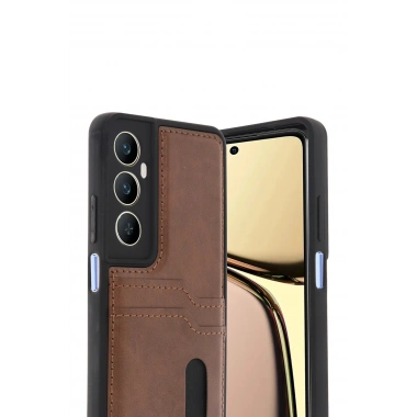 Mey İthalat® Realme C65 Sara Kartvizitli Deri Kılıf - Taba