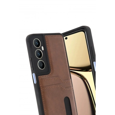 Mey İthalat® Realme C65 Sara Kartvizitli Deri Kılıf - Taba