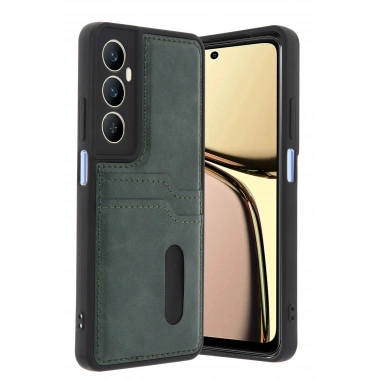 Mey İthalat® Realme C65 Sara Kartvizitli Deri Kılıf - Yeşil