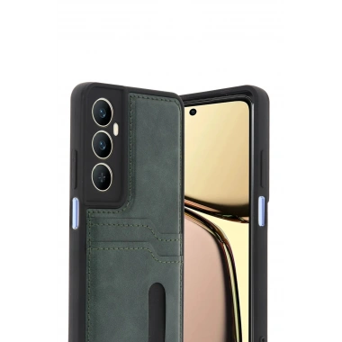 Mey İthalat® Realme C65 Sara Kartvizitli Deri Kılıf - Yeşil