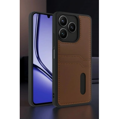 Mey İthalat® Realme Note 50 4G Kılıf Sara Kartvizitli Deri Kılıf - Kırmızı