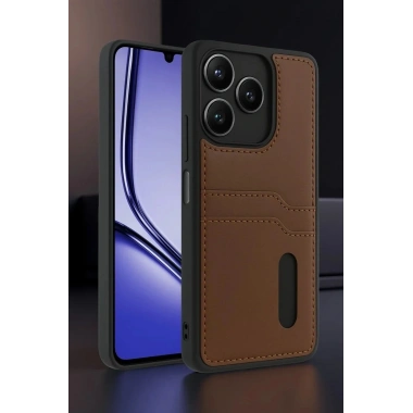 Mey İthalat® Realme Note 50 4G Kılıf Sara Kartvizitli Deri Kılıf - Taba