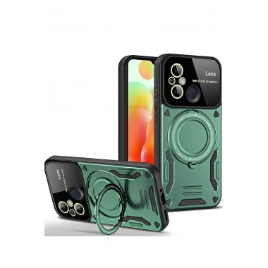 Mey İthalat®   Redmi 12C Kılıf Joy Lens Standlı Kapak - Koyu Yeşil