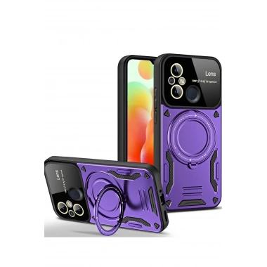 Mey İthalat®   Redmi 12C Kılıf Joy Lens Standlı Kapak - Mor