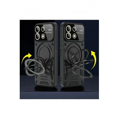 Mey İthalat®   Redmi 13 4G Kılıf Joy Lens Standlı Kapak - Koyu Yeşil