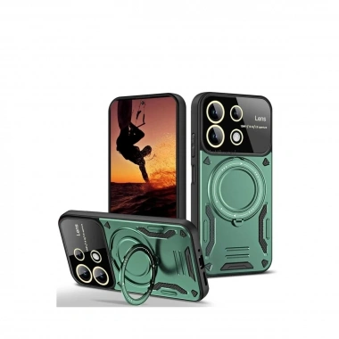 Mey İthalat®   Redmi 13 4G Kılıf Joy Lens Standlı Kapak - Koyu Yeşil