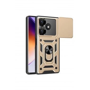 Mey İthalat®   Redmi 13 4G Kılıf Pars Lens Yüzüklü Silikon - Gold