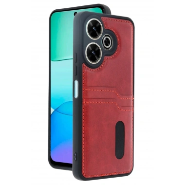 Mey İthalat® Redmi 13 4G Kılıf Sara Kartvizitli Deri Kılıf - Kırmızı