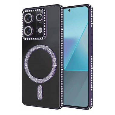 Mey İthalat®   Redmi 13C Joke Simli Magneticsafe Kılıf - Derin Mor