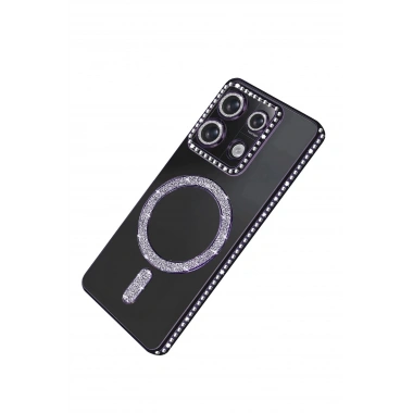Mey İthalat®   Redmi 13C Joke Simli Magneticsafe Kılıf - Derin Mor