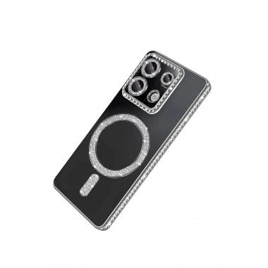 Mey İthalat®   Redmi 13C Joke Simli Magneticsafe Kılıf - Gümüş