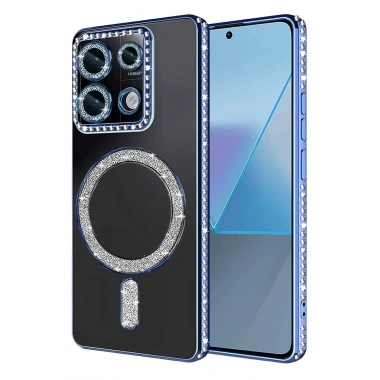 Mey İthalat®   Redmi 13C Joke Simli Magneticsafe Kılıf - Mavi
