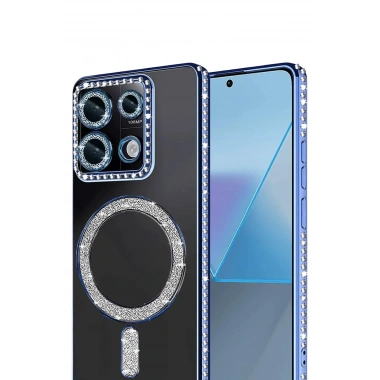 Mey İthalat®   Redmi 13C Joke Simli Magneticsafe Kılıf - Mavi