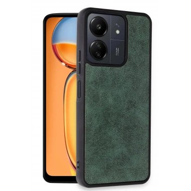 Mey İthalat®   Redmi 13C Kılıf Aras Deri Kapak - Koyu Yeşil