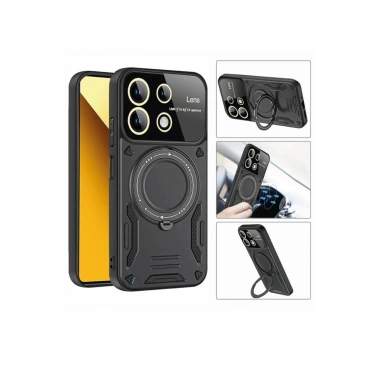 Mey İthalat®   Redmi 13C Kılıf Joy Lens Standlı Kapak - Kırmızı