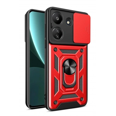 Mey İthalat®   Redmi 13C Kılıf Pars Lens Yüzüklü Silikon - Kırmızı