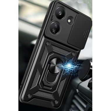 Mey İthalat®   Redmi 13C Kılıf Pars Lens Yüzüklü Silikon - Kırmızı