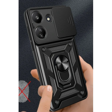 Mey İthalat®   Redmi 13C Kılıf Pars Lens Yüzüklü Silikon - Siyah