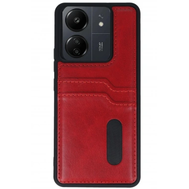 Mey İthalat®   Redmi 13C Kılıf Sara Kartvizitli Deri Kılıf - Kırmızı