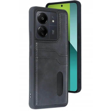 Mey İthalat® Redmi 13C Kılıf Sara Kartvizitli Deri Kılıf - Siyah
