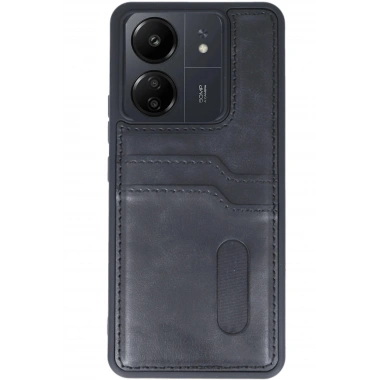 Mey İthalat® Redmi 13C Kılıf Sara Kartvizitli Deri Kılıf - Siyah