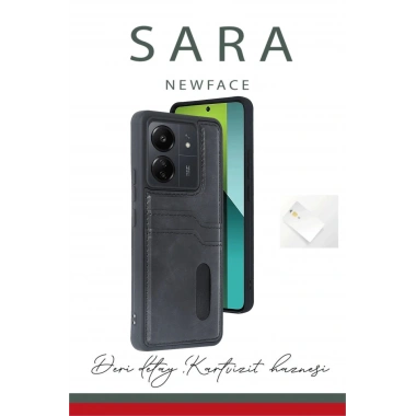 Mey İthalat® Redmi 13C Kılıf Sara Kartvizitli Deri Kılıf - Siyah