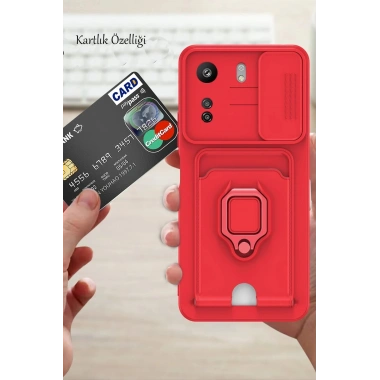 Mey İthalat®   Redmi 13C Kılıf Zuma Kartvizitli Yüzüklü Silikon - Siyah