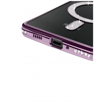 Mey İthalat®   Redmi 14C Joke Simli Magneticsafe Kılıf - Derin Mor