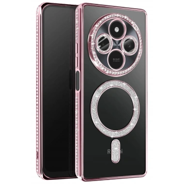 Mey İthalat®   Redmi 14C Joke Simli Magneticsafe Kılıf - Pembe