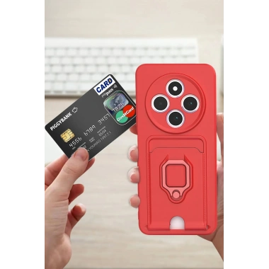Mey İthalat®   Redmi 14C Kılıf Zuma Kartvizitli Yüzüklü Silikon - Pembe