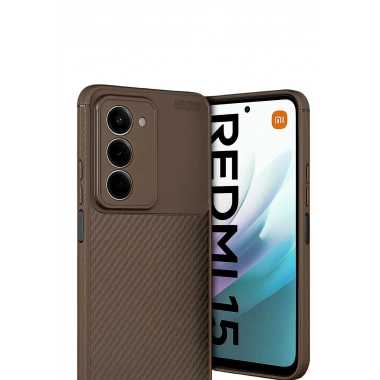 Mey İthalat®   Redmi 15 4G Auto Focus Karbon Kapak - Kahverengi