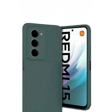 Mey İthalat®   Redmi 15 4G Auto Focus Karbon Kapak - Koyu Yeşil