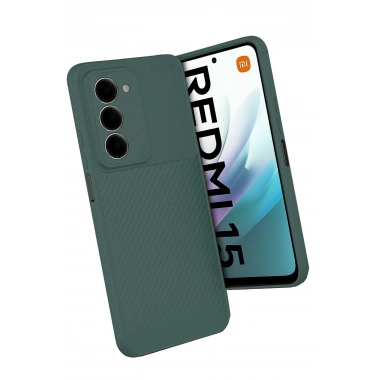 Mey İthalat®   Redmi 15 4G Auto Focus Karbon Kapak - Koyu Yeşil