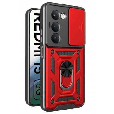 Mey İthalat®   Redmi 15 4G Pars Lens Yüzüklü Silikon - Kırmızı