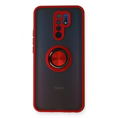 Mey İthalat®   Redmi 9 Kılıf Montreal Yüzüklü Silikon Kapak - Kırmızı