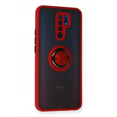 Mey İthalat®   Redmi 9 Kılıf Montreal Yüzüklü Silikon Kapak - Kırmızı