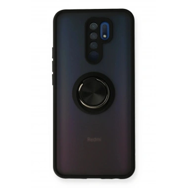 Mey İthalat®   Redmi 9 Kılıf Montreal Yüzüklü Silikon Kapak - Siyah
